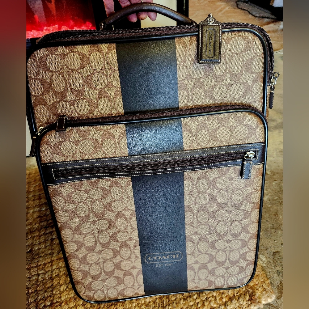 COACH Monogram Tan Camel Air Carry On Pull Bar Overhead Cruise Case Luggage NWT - Picture 2 of 7